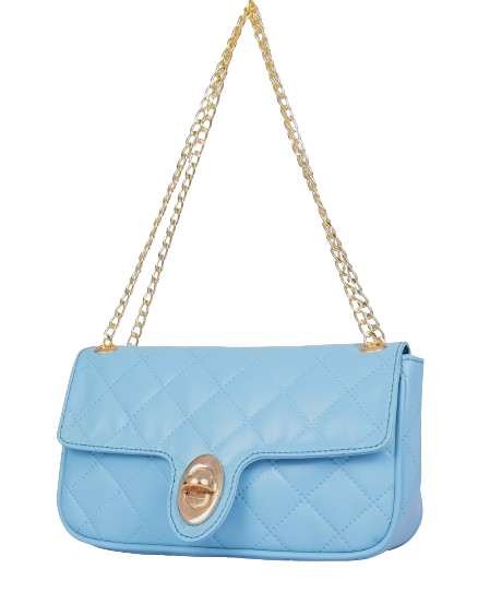 Gift Giver Shop Sky Blue Quilted Small Shoulder Bag With Chain